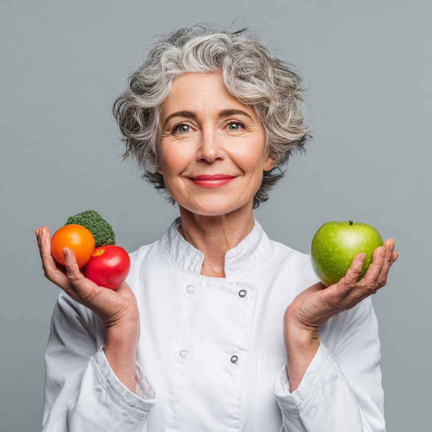 Літня жінка готує здорову їжу